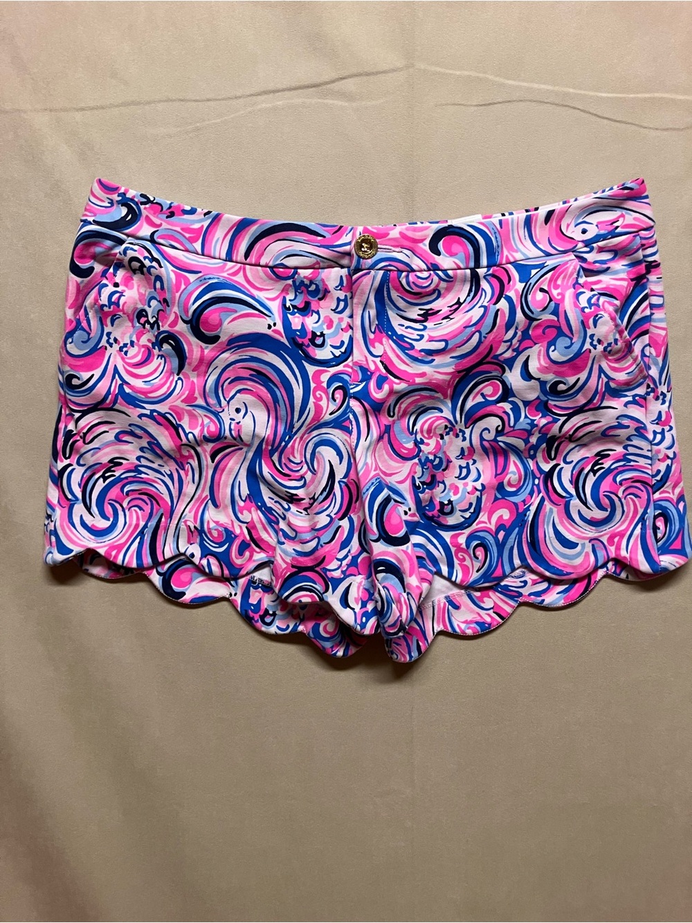Lilly Pulitzer Buttercup Shorts 16 Flamingoals Scallop Hem Stretch Resort Preppy